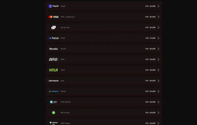Screenshot deposito e metodi di pagamento Legiano Casino